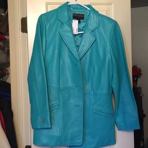Bernardo blue/green leather jacket